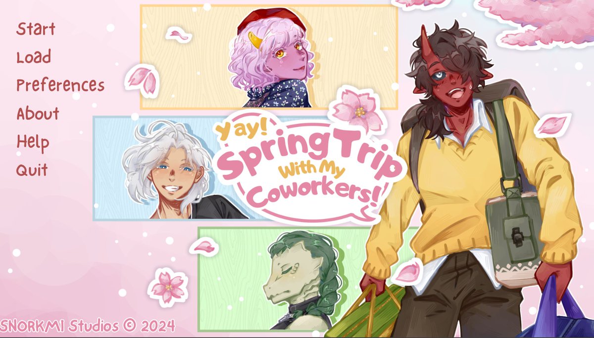 maho_anpu's tweet image. [Likes &amp;amp; RTs appreciated!]

❀ Yay! Spring Trip with My Coworkers! ❀
"It's going to be fun!! ...right?"

A Visual Novel (game) by SNORKMI Studios✨

Preview, FREE DL link in rep! ⬇️
#artidn #ocsbase #visualnovel #VNDev #indiegame #indiedev