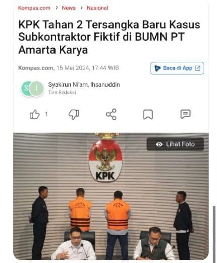 Buat cang cing nyak dan babe yang masih terpesona dengan @erickthohir semoga cepat sadar, karena Erick Thohir lebih mengutamakan kosmetik pencitraan... Kasus subkontraktor fiktif di BUMN PT Amarta adalah bukti bobroknya Menteri BUMN. @BangWin04 @narkosun nasional.kompas.com/read/2024/05/1…