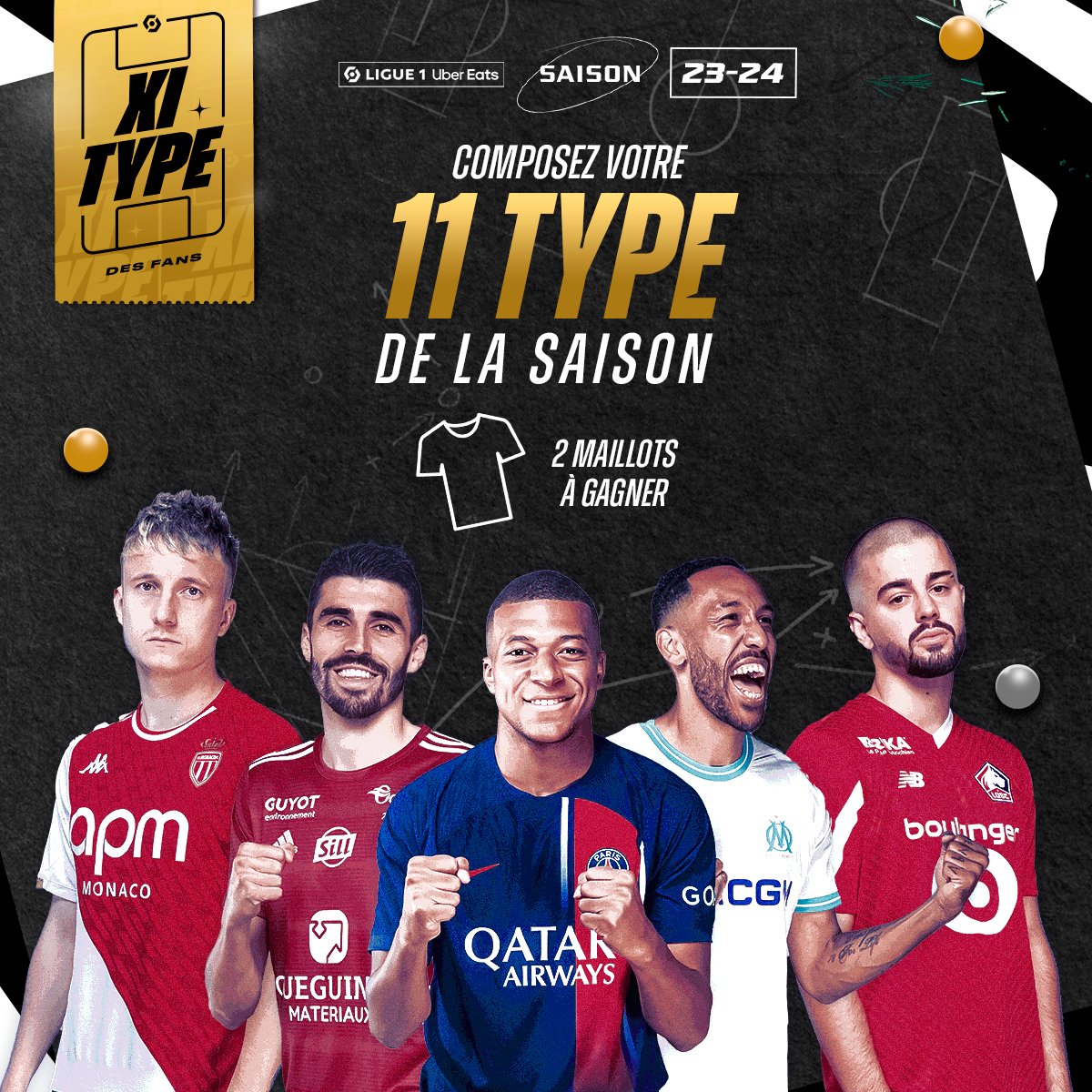 👋 Le championnat est désormais terminé, il est maintenant l'heure d'élire votre #11TypeFans de la saison 2023/24 🔛 !

📝 Composez votre Equipe Type 🌟 ➡️ bit.ly/11TypeFansLigu…

🎁 2 𝘮𝘢𝘪𝘭𝘭𝘰𝘵𝘴 𝘢̀ 𝘨𝘢𝘨𝘯𝘦𝘳 👕