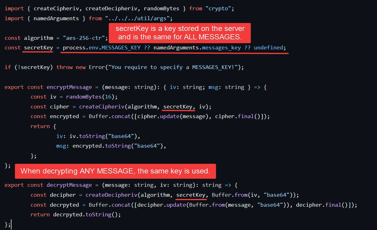 "Simply Plural" is literally spyware. An app designed to track plural (DID/OSDD) systems; containing possibly life changing information in someone else's hands, uses THE SAME ENCRYPTION KEY stored ON THE SERVER to decrypt all messages in the entire application. 🧵