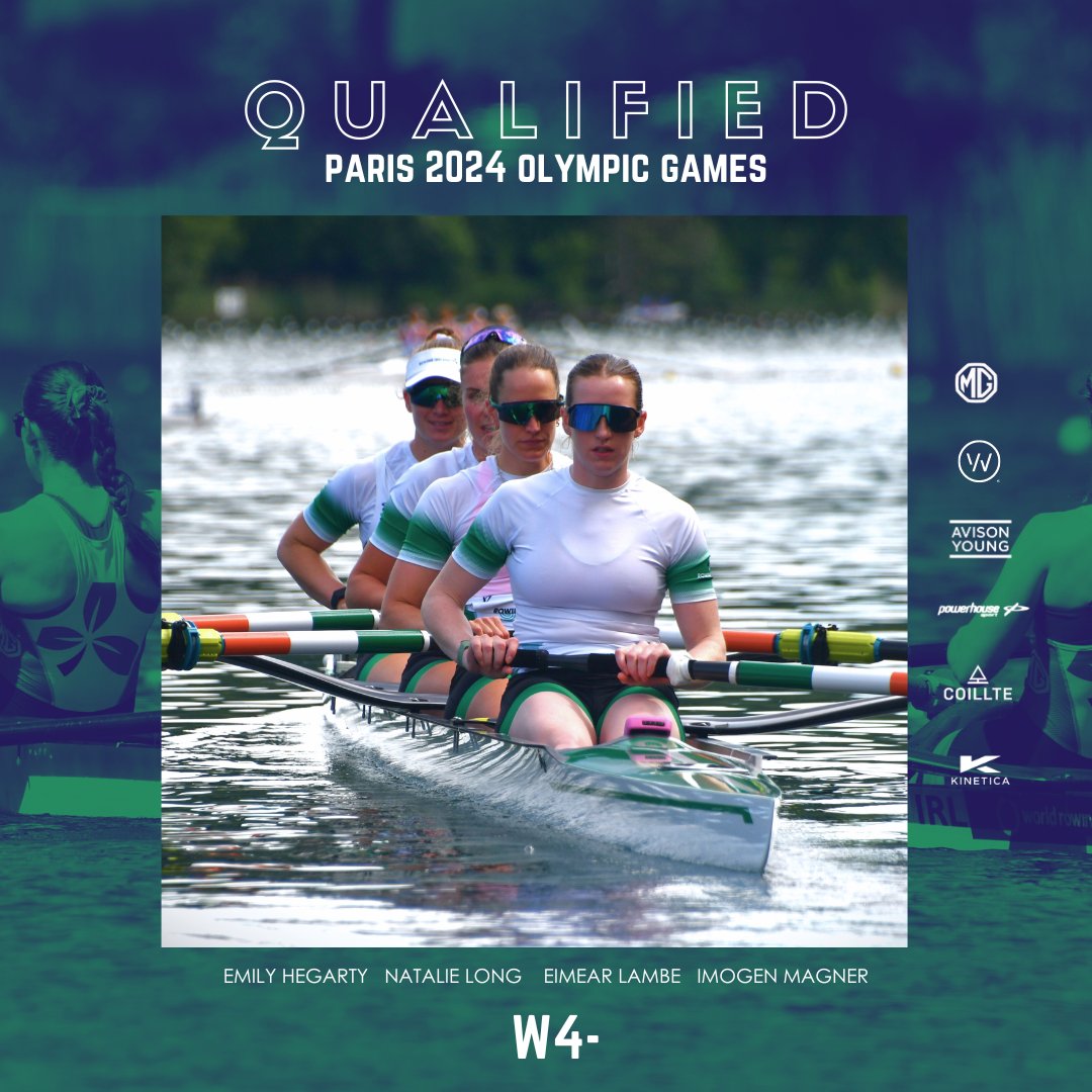 🇫🇷 OLYMPIC QUALIFICATION 🇫🇷 Emily Hegarty, Natalie Long, Eimear Lambe and Imogen Magner have qualified the W4- for Paris 📷 #Paris2024 #WeAreRowingIreland #GreenBlades