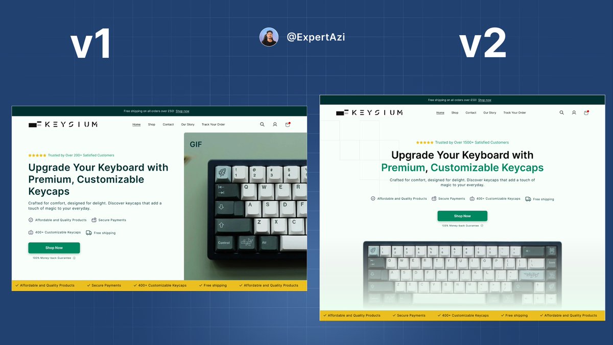expertazi's tweet photo. Which landing page Hero Section design looks better 🤔
V1 or V2?
#CRO #webdesign #redesign #redesignWebsite #productpage #conversionoptimization #ExpertAzi #LandingPage https://t.co/T1iZfFBrTq