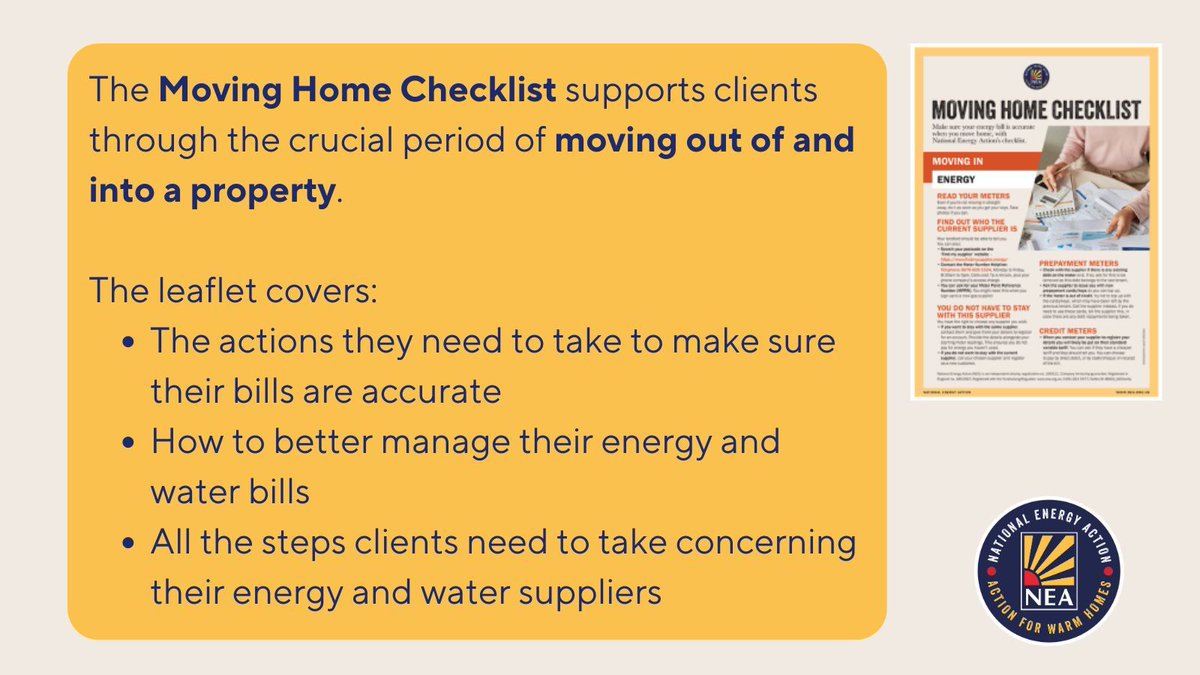 We've just developed our Moving Home Checklist. Moving into or out of a new property can be stressful and we want to make sure householders aren't landed with unexpected energy bills. Organisations can request up to 200 printed copies for FREE. Order here: buff.ly/3JX6w7f
