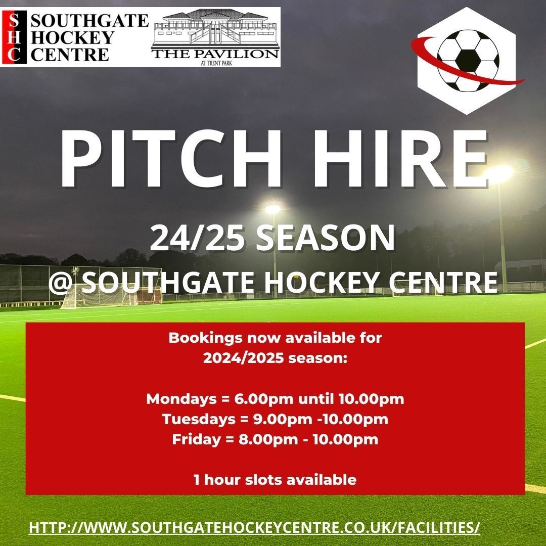Looking to book pitches for your club or team for next season? ⚽  We have some availability on Monday and Tuesday evenings at Southgate Hockey Centre.  1 hour bookings now available for the 2024/25 season.  Contact us at the Centre

buff.ly/2KkwwuJ 

tel:   0208 440 7574