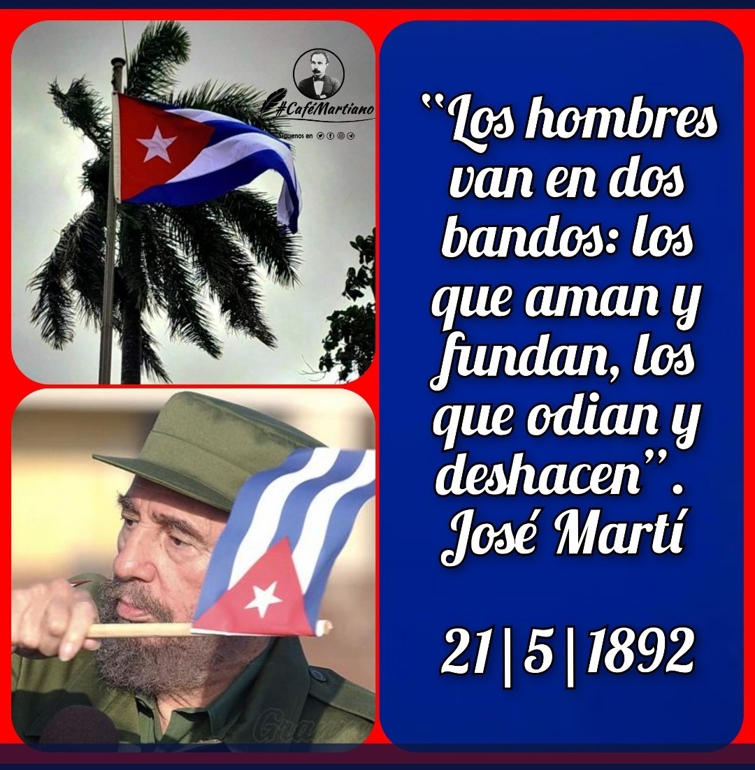 @cafemartiano @DiazCanelB @InesMChapman @agnes_becerra @TeresaBoue @EVilluendasC @YaquedeCuba @ValoresTeam1 @QbaDCorazon_ @cdr_cuba @PartidoPCC Buenos días #CafeMartiano : ... La patria necesita sacrificios, es para, no pedestal. Se le sirve, pero no se la toma para servirse de ella...
#UnidosXCuba #Cuba