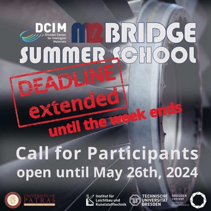 Great opportunity!📝𝗥𝗲𝗴𝗶𝘀𝘁𝗿𝗮𝘁𝗶𝗼𝗻 𝗳𝗼𝗿 𝘁𝗵𝗲 #M2BRIDGE-#DCIM #SummerSchool is 𝘀𝘁𝗶𝗹𝗹 𝗼𝗽𝗲𝗻 until the end of the week!
#crash #aicraft #multimaterialdesign #lightweighting #functionintegration #sensor

📅application deadline: 26.05.24
👉tud.link/f8d4sb