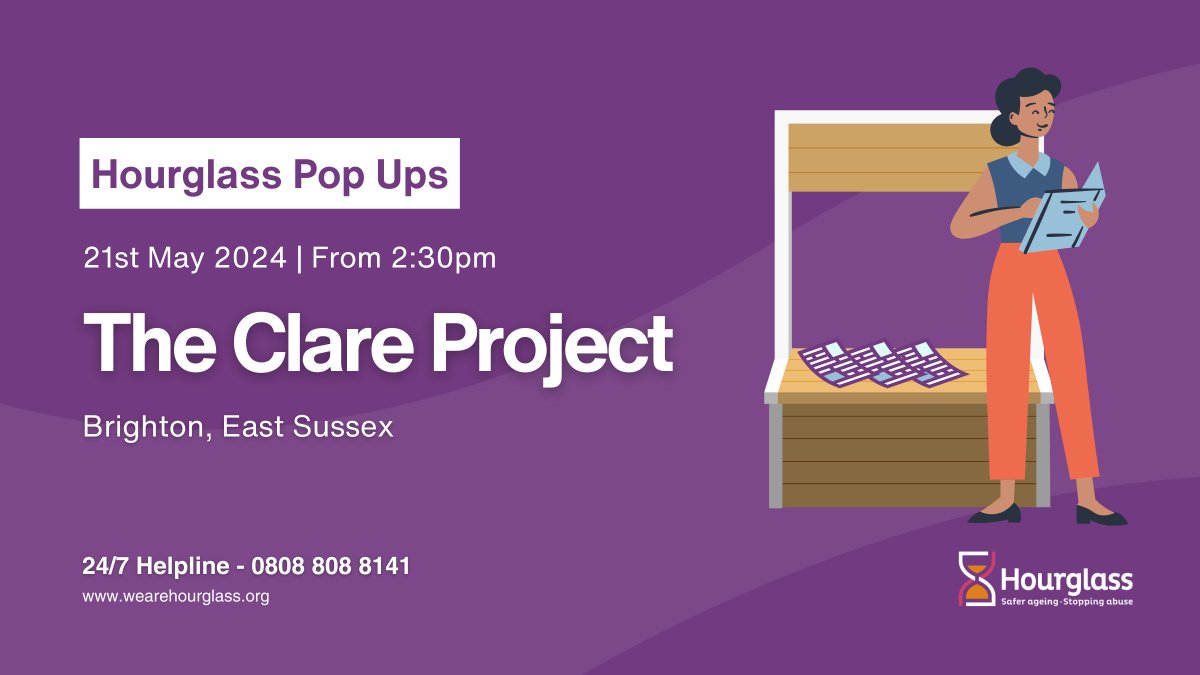 We're at @TheClareProject in Brighton today for one of our #HourglassPopUps Come and speak to our Community Response team from 2:30pm!