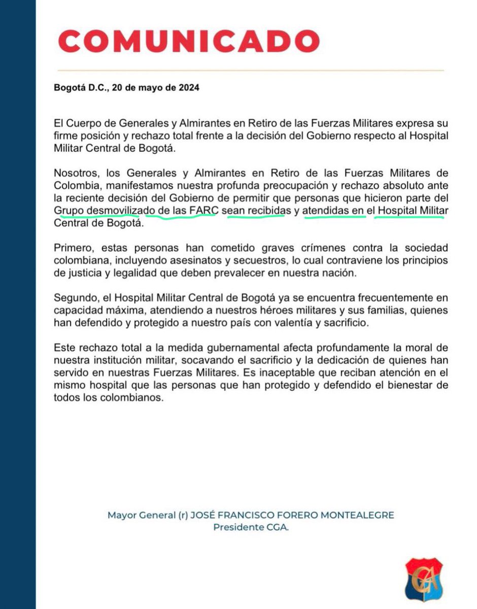 Ordenar que el Hospital Militar atienda a desmovilizados de las FARC es una falta de respeto y un desafío a las víctimas militares que quedaron mutilados o heridos por esos criminales. Este no es el gobierno para la gente y la legalidad sino para la guerrilla.