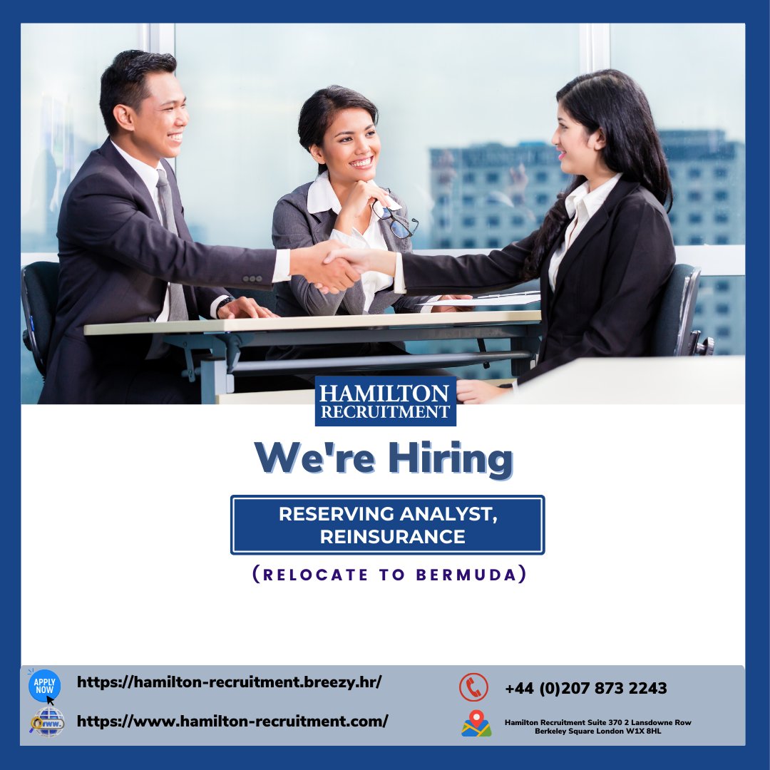 WE’RE HIRING: Reserving Analyst, Reinsurance | Bermuda. Apply here: hamilton-recruitment.breezy.hr/p/1eb468575bd2… #ActuarialJobs #BermudaJobs #Hiring #ReservingAnalyst