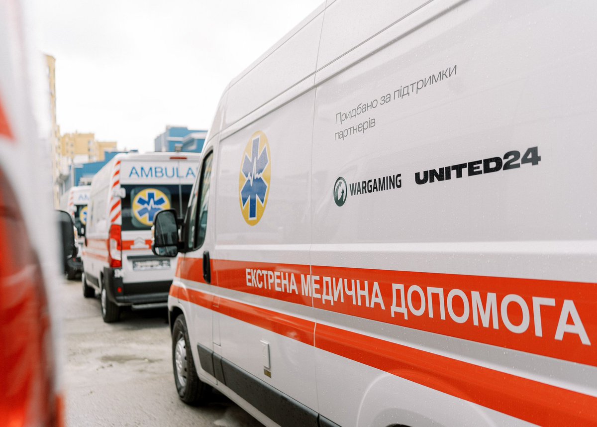 Received 13 ambulances from the @wargaming_net. Last year the global game developer launched the charity project with @U24_gov_ua to help 🇺🇦 doctors. They collected over $1 million and now 13 vehicles are ready to save lives in 9 regions. Thank you!