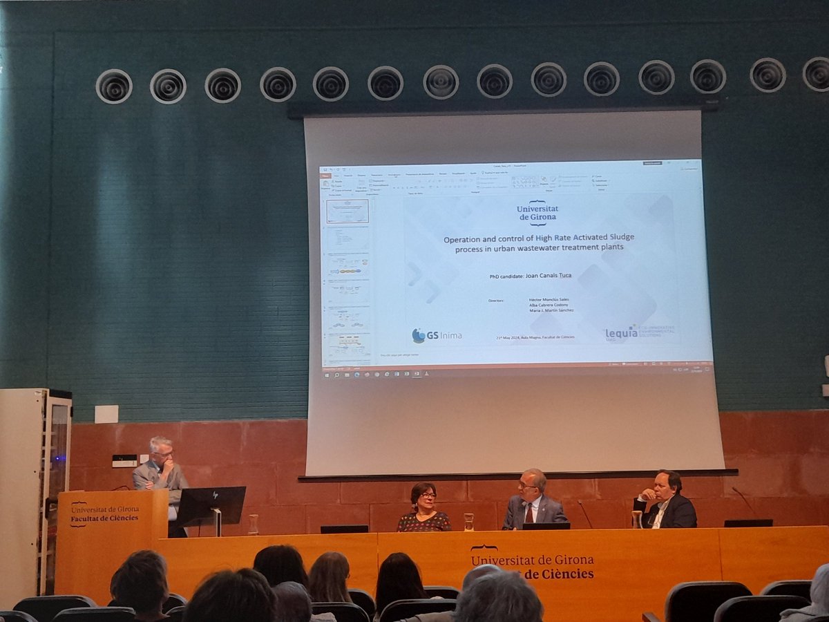 LEQUIA_UdG's tweet image. Magnífica defensa de tesi de Joan Canals sobre l'optimització del procés HRAS per tractar aigües residuals @udgdoctorat @UdGCiencies