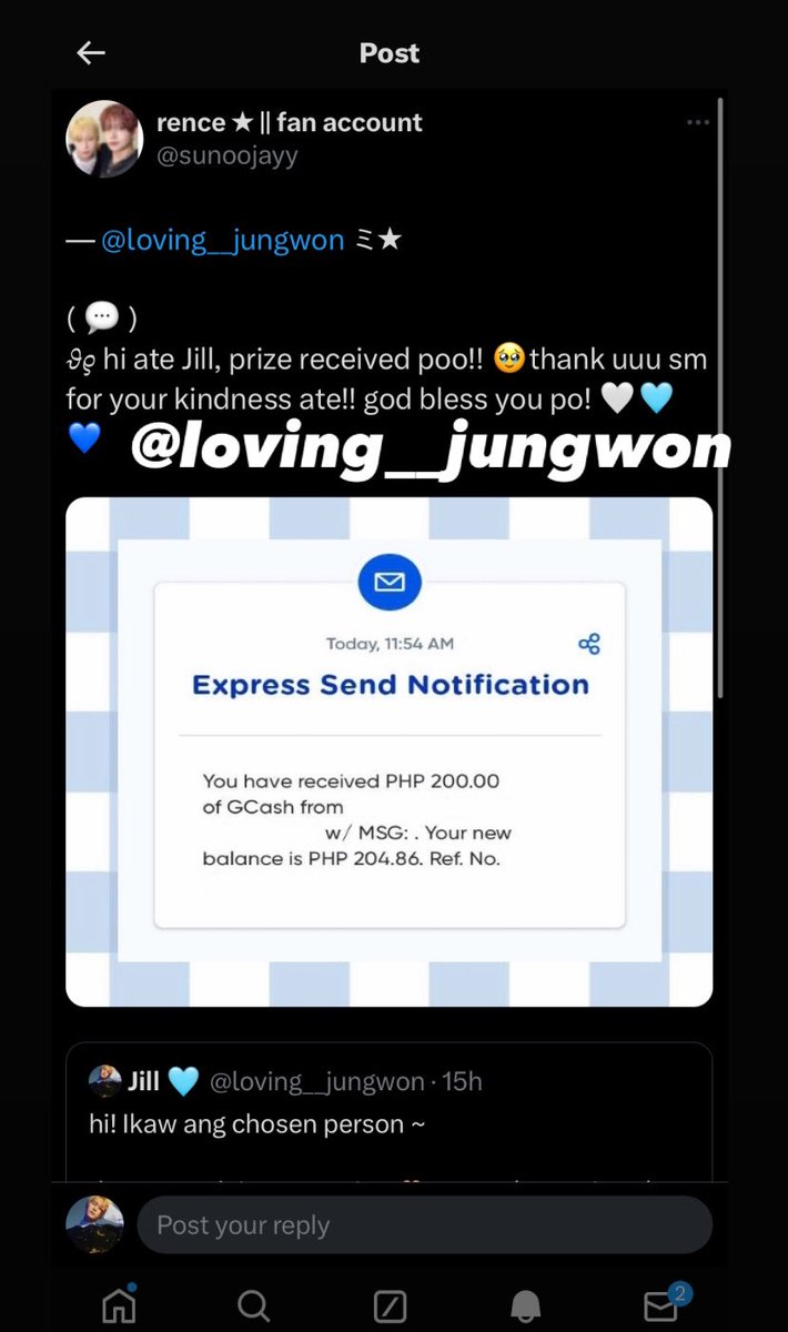 nallij__'s tweet photo. date sent: MAY 21, 2024

PROOF OF LEGITIMACY:  @sunoojayy received the 200 Php via gcash 💞 

thank you for trusting ! Have a good evening ☺️ 
#giveawayproof #gaproof #proofoflegitimacy #proof #gcash https://t.co/suDnNg3KQx