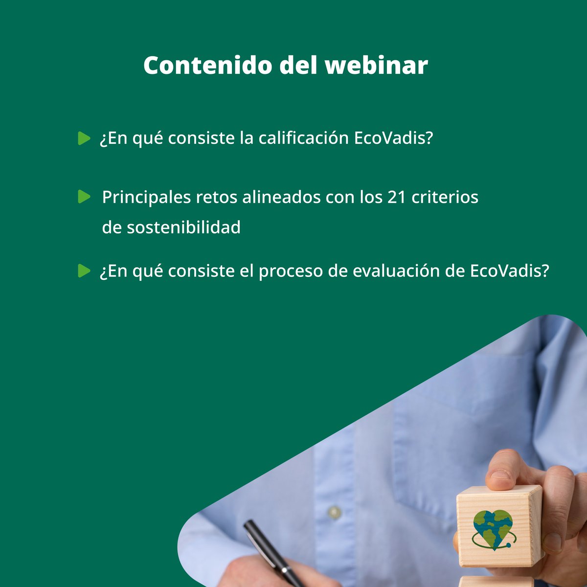 ¡ÚLTIMOS DÍAS! Impulsa tu empresa hacia un futuro sostenible con <a href="/ecovadis/">EcoVadis</a>  🌿

𝗪𝗘𝗕𝗜𝗡𝗔𝗥 𝗚𝗥𝗔𝗧𝗨𝗜𝗧𝗢 
📅 Fecha: 29 de mayo
🕓 Hora: de 16 a 17h 
INSCRIPCIÓN 👉events.teams.microsoft.com/event/0f0bcee9…

#Sostenibilidad #webinar #Ecovadis