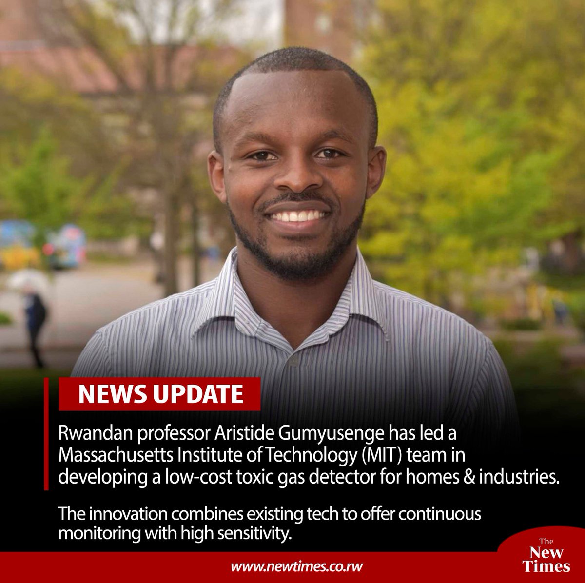 #Rwanda-n scientist Aristide Gumyusenge spearheaded a team of Massachusetts Institute of Technology (MIT) researchers to develop high-tech toxic gas detectors. READ: buff.ly/3WTdce7