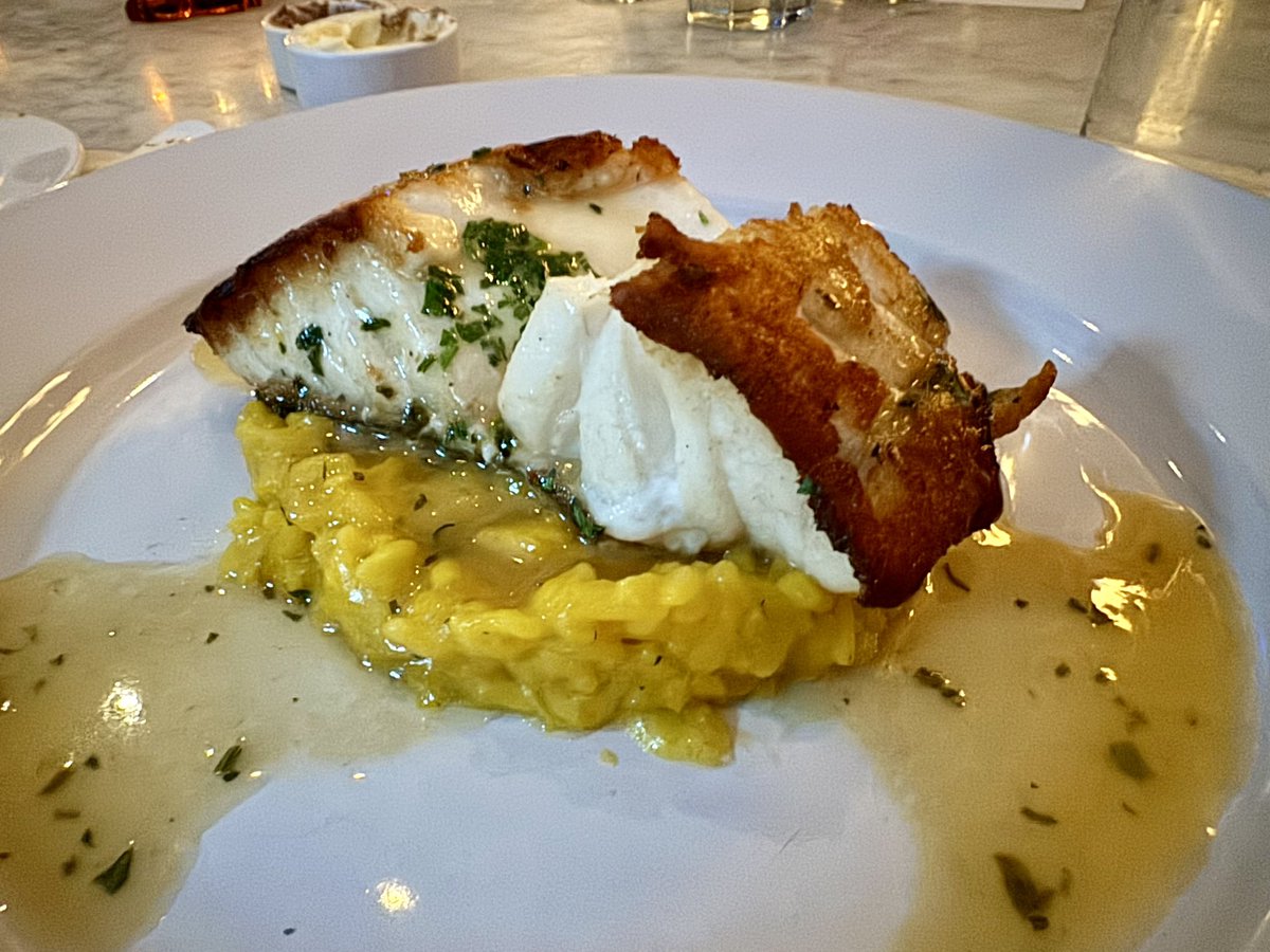 Our fish special right now is looking mighty fine — pan-seared wild Atlantic halibut with saffron risotto and a lemon beurre Blanc sauce. Come in and try it! #mannysbistro #mannysbistrony #halibut #fish #poisson #nomnom #bonappetit #nyc #newyork #newyorkcity #newyorkfood #uwsnyc