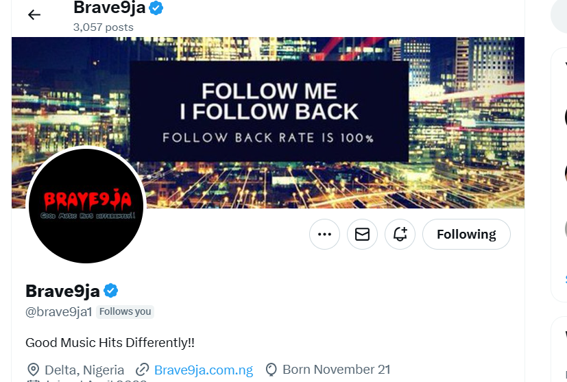 I follow @brave9ja1 
🎶 Love good music? 🎶 Follow @brave9ja1 for music that hits differently! Based in Delta, Nigeria, they bring the best tunes right to your feed. Let's groove together! 🎵🎧 #MusicLovers #DeltaVibes