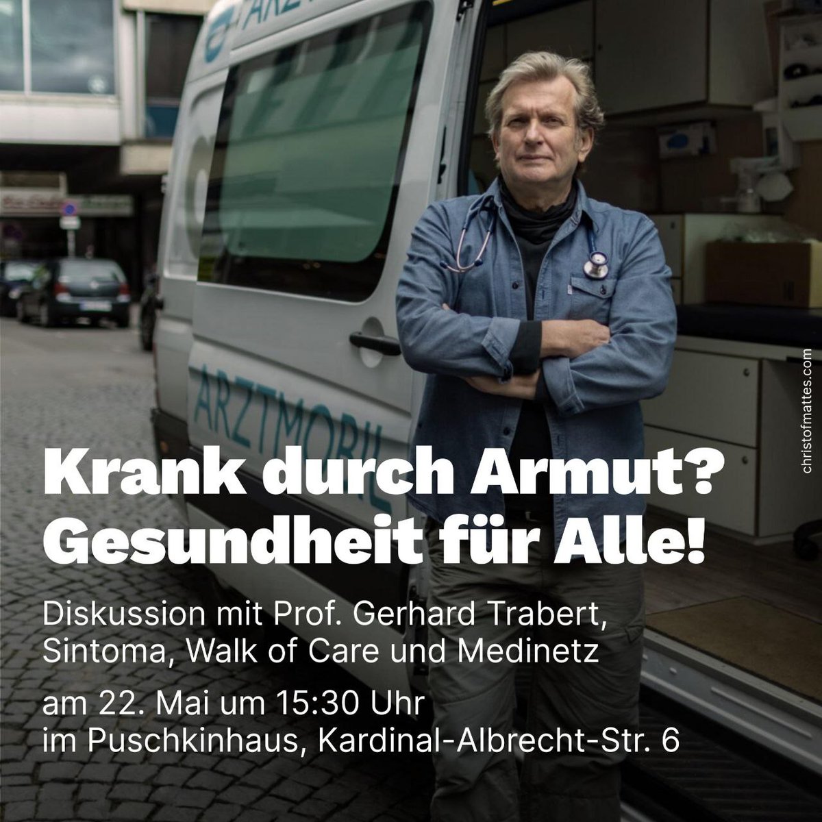 Neben Gerhard Trabert dürfen wir noch die Initiativen Sintoma (Kritische Mediziner*innen), Medinetz Halle und Walk of Care Halle begrüßen - alles engagierte und aktivistische Gruppen, die enorm wichtige Arbeit leisten. Es wird also interessant. Details: dielinke-halle.de/stadtverband/t…