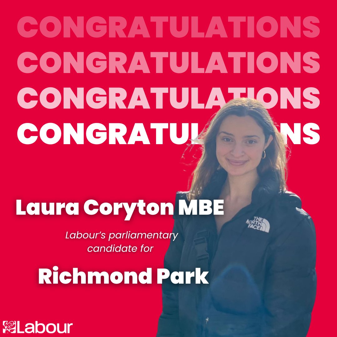 Congratulations @LauraCoryton, Labour's candidate for Richmond Park!🌹

@uklabour  @labtowin  @labourlist  
#labourparty #joinlabour #labourasianssociety #las #Labouruk #joinlas #pm #keirstarmer #labourleader #uk #greatbritain #unitedgindom #londonlabour