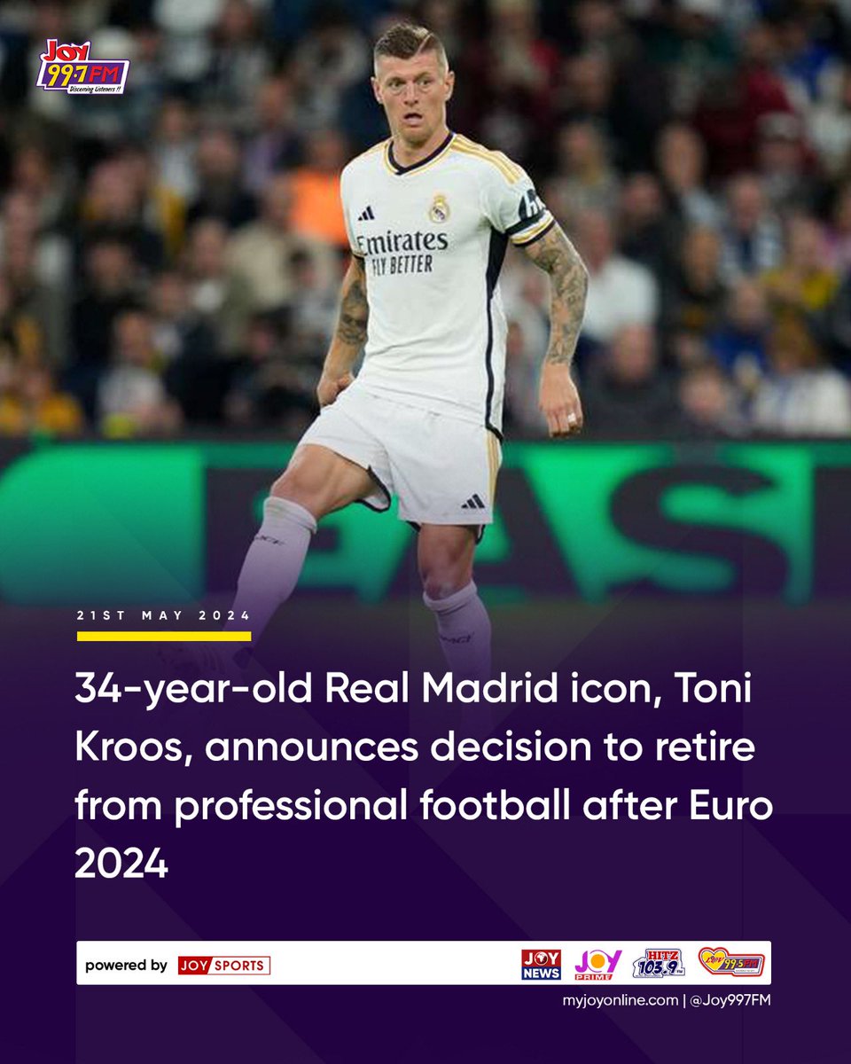 34-year-old Real Madrid icon, Toni Kroos, announces decision to retire from professional football after Euro 2024 #JoySports
