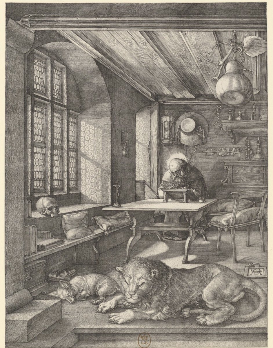 C’est l’anniversaire d’Albrecht Dürer aujourd’hui ! Si vous vous rendez à l’exposition sur l’Invention de la Renaissance à @laBnF vous pourrez admirer ce Saint Jérôme dans sa cellule et vous plonger dans les riches détails ⤵️
