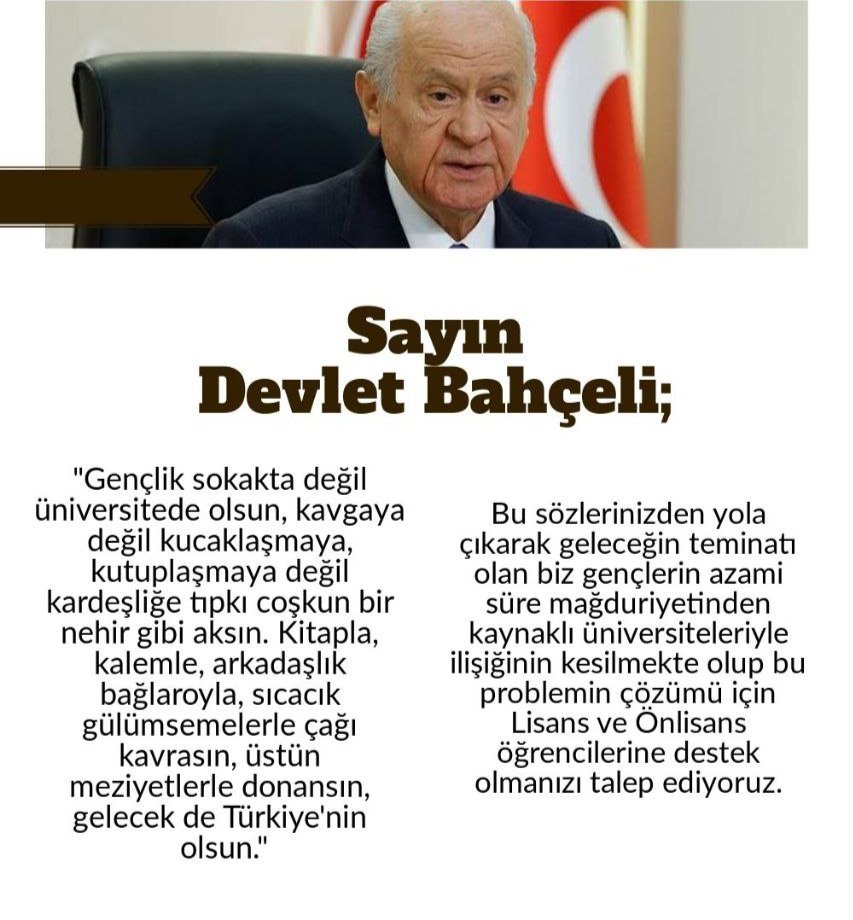 Büyük TÜRK Milletinin ve Geleceğimizin Teminatı Gençlerimiz ÖGRENCİ AFFI Taleb ediyor <a href="/MhpTbmmGrubu/">MHP TBMM Grubu #MHP</a> <a href="/dbdevletbahceli/">Devlet Bahçeli</a> <a href="/ismailozdemirrr/">İsmail ÖZDEMİR 🇹🇷</a> <a href="/E_SemihYalcin/">E. Semih Yalçın</a> <a href="/ykalitekurulu/">Yükseköğretim Kalite Kurulu (YÖKAK)</a> <a href="/erolozvar/">Erol Özvar</a>
#SnCBÖgrenciAffı2024 <a href="/TBMMEgitim/">TBMM Milli EğitimKom</a>
<a href="/erolozvar/">Erol Özvar</a> @AKParti  #SnCBÖgrenciAffı2024