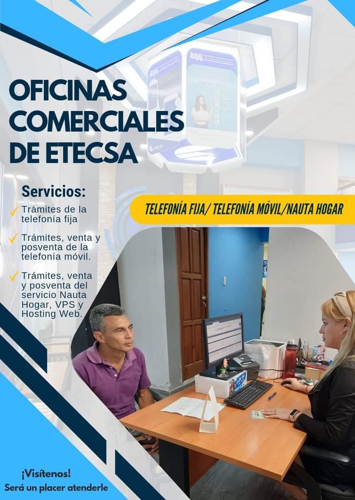 En las Oficinas Comerciales de Etecsa se realizan diferentes trámites comerciales  relacionados con los servicios de   telecomunicaciones ✅️
¡ Visítenos, será un placer atenderle ! #EtecsaTeAcompaña