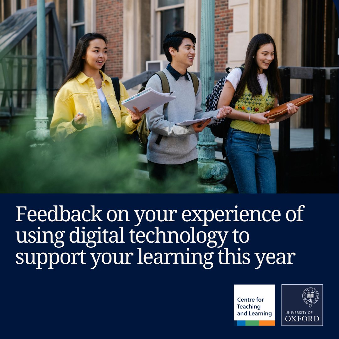 Are you a student @UniofOxford? Tell us about your experience of using #digitaltechnologyto support your learning this year What has worked well & what could be improved? Visit bit.ly/3wLdIAi before 30 June @OxUniStudents @OxfordStudents @bodleianlibs @YiningTang1