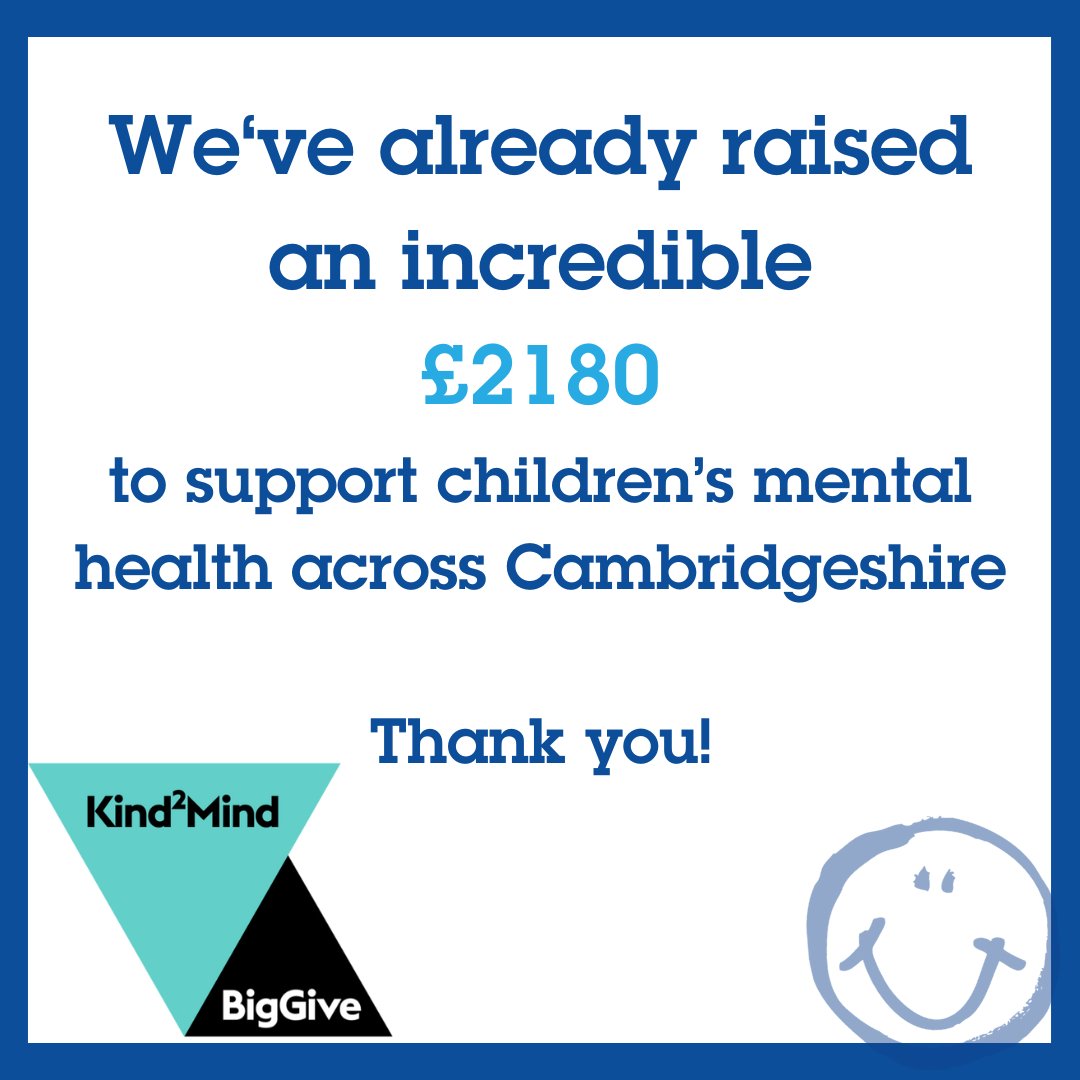 BlueSmileCam's tweet photo. Thank you to everyone who has supported our @BigGive #Kind2Mind campaign - we've already raised an amazing £2,180!  Please keep giving what you can, donations will be DOUBLED until 12pm 28 May, or until we reach our £5000 target: https://t.co/CVYL7G0NsB https://t.co/DrMxYQrVXc