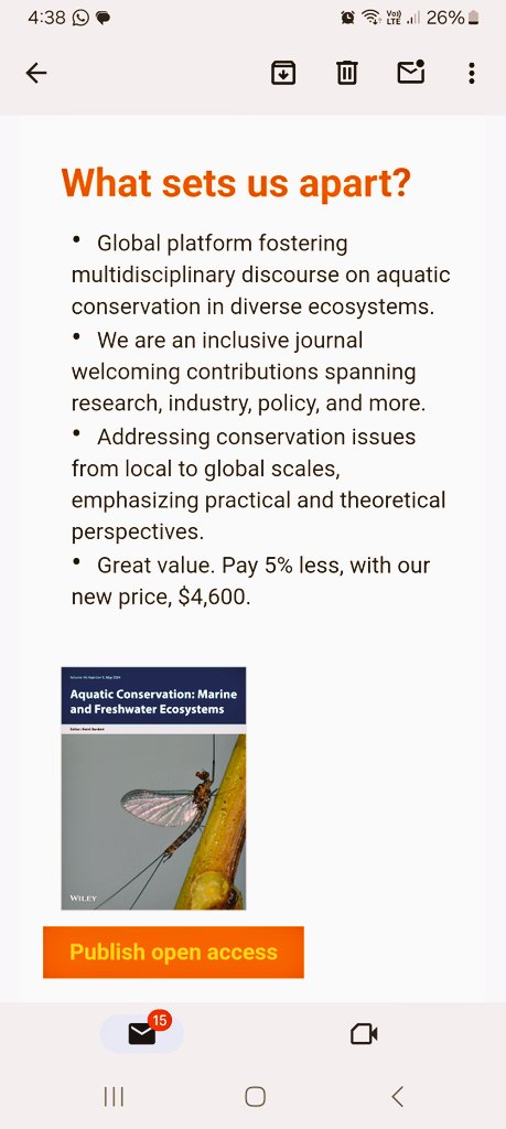 AmitKumar_ak14's tweet image. Great value. Pay 5% less, only $4,600.. 🤣😂 #Aquaticconservation @WileyGlobal sent promotional email giving 5% discount on #APC #Journalpublication