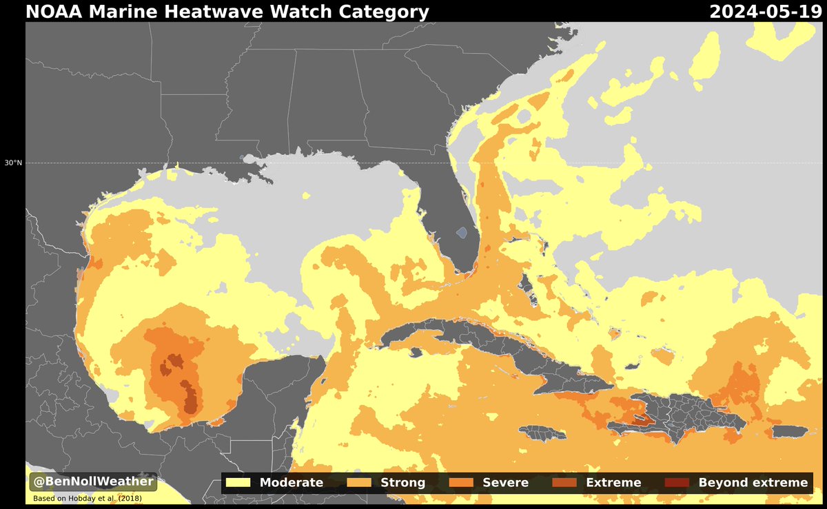 🔥 A strong-to-severe marine heatwave has developed in South Florida's coastal waters amid the recent wave of noteworthy heat and humidity... The extremely warm water will likely form a positive feedback loop, with above average sea temperatures causing above average air