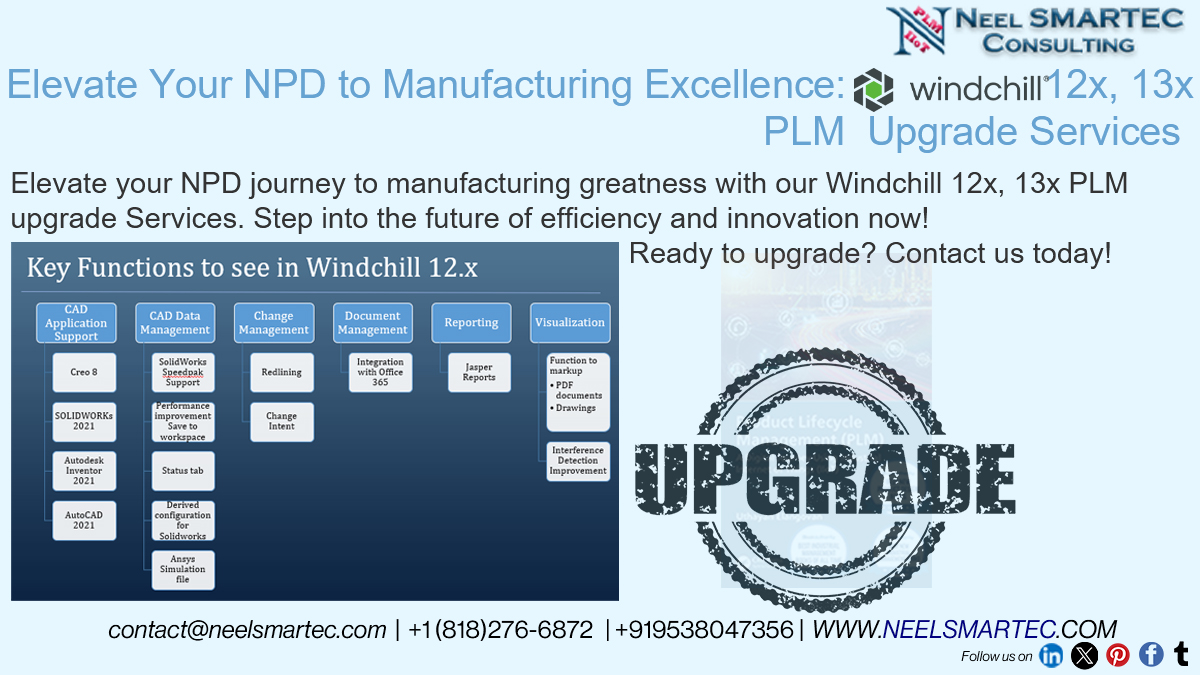 Elevate your manufacturing excellence with @Neelsmartec's #Windchill 12x, 13x #PLM #Upgrade Services! Streamline workflows, boost collaboration, and stay ahead of the competition. Upgrade today! #Manufacturing #ROI #ROV #NPD #neelsmartec neelsmartec.com/2023/06/26/win…