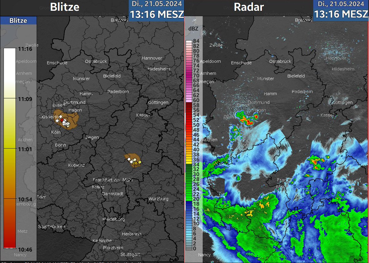 Update: auch in Hessen hat sich ein Gewitter gebildet. /V