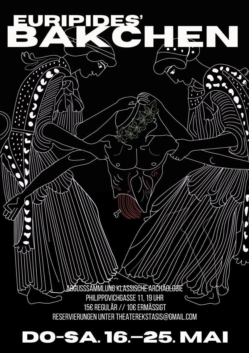 KlassArchWien's tweet photo. Lust auf antikes Theaters? 🎭 Die Theatergruppe EKSTASIS präsentiert Euripides' Bakchen - mit Studierenden der Klassischen Archäologie. Nach einem erfolgreichen Start laden wir herzlich zu den nächsten Aufführungen am 23. bis 25. Mai um 19:00 Uhr in unserer Abgusssammlung ein! https://t.co/EALFHLd9VF