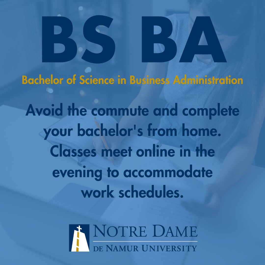 NotreDameCA's tweet photo. 💻 Pick up where you left off or start a completely new educational path. Earn your bachelor's in business administration, fully online.

🎓Learn more: https://t.co/JRyRKGXNRt

#NotreDameDeNamur 
#ContinuingEducation
#BachelorsDegree
#OnlineBachelorsProgram https://t.co/He6Eki9AzE