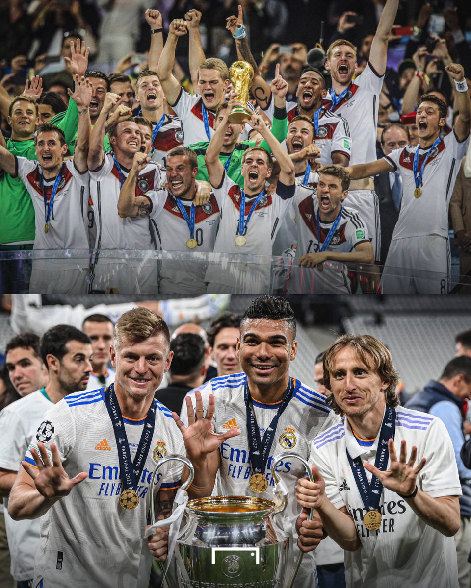 World Cup x 🏆
Champions League x 🏆 🏆 🏆 🏆 🏆
Club World Cup x 🏆 🏆 🏆 🏆 🏆 🏆
UEFA Super Cup x 🏆 🏆 🏆 🏆 🏆
La Liga x 🏆 🏆 🏆 🏆
Spanish Super Cup x 🏆 🏆 🏆 🏆
Copa del Rey x 🏆
Bundesliga x 🏆 🏆 🏆
DFB-Pokal x 🏆 🏆 🏆
German Super Cup x 🏆

Toni Kroos is a winner 👏