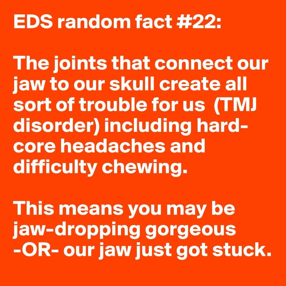 Day 22 of #EDSAwarenessMonth Clicking jaw when chewing, lock jaw at the dentist and severe pain are some of the fun symptoms of TMD 'Open wide' has a whole new meaning for us Zebras My darling dentist always massages my jaw to ease the pain. #TogetherWeDazzle 🦓