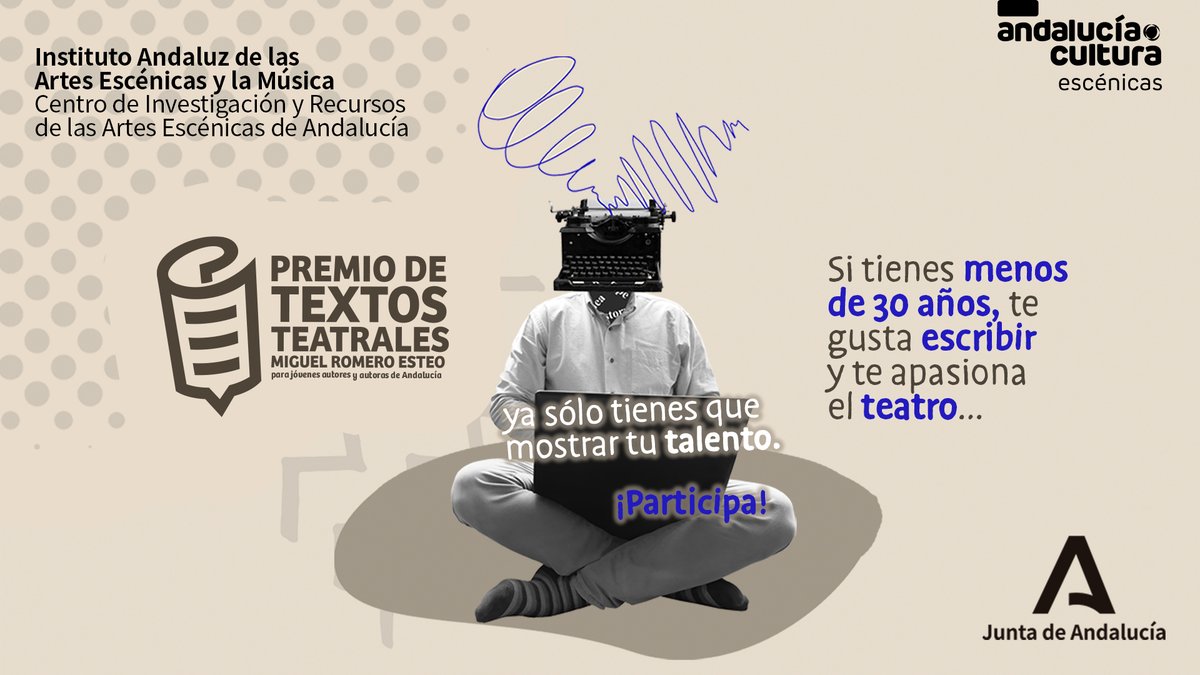 Publicado en el #BOJA de hoy la convocatoria pública para la concesión del Premio de Textos Teatrales Miguel Romero Esteo para jóvenes autores y autoras de Andalucía - 2024. 👇Requisitos y plazos lajunta.es/4t81a @CulturaAND @inturjoven @TeatroAndaluz #CIRAE