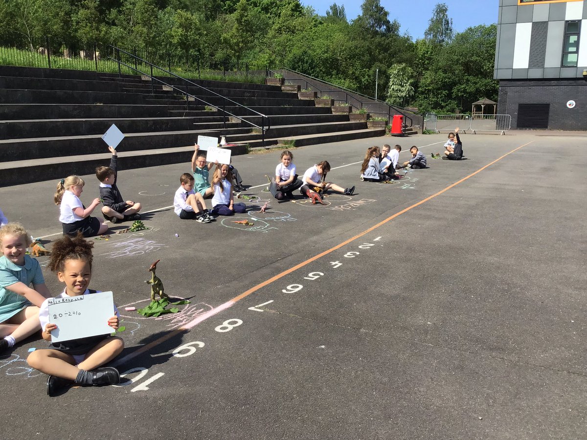WoodheadPrimary's tweet photo. The children in P2/3 loved learning about the concept of division today! They collected natural materials to feed their dinosaurs and shared them out equally! #outdoorlearning #CPAapproach https://t.co/89vltEH30j