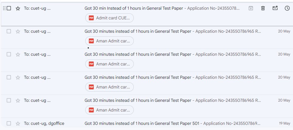 aman87__'s tweet photo. For the past several days I have been emailing
@NTA_Exams regarding my problem but I have not received any response, Got 30 minutes instead of 1 hour in GT It is a humble request to you to re-do my general test Exam
@NTA_Exams @mamidala90  @PMOIndia @Surajmalviyaacd @manashTOI https://t.co/7vSYSRSTIb
