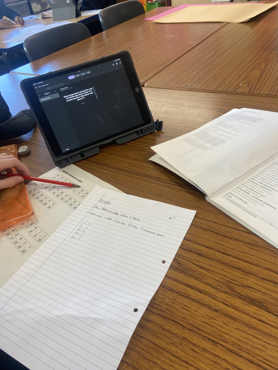 MissDuffHE's tweet photo. S3 working in pairs trying  crack the codes in order to escape from the virtual escape room. All done fab and managed to escape 👏👏  great revision work everyone 🏆🏆 @BannermanHigh @MrsStewart_BHS @BHSFoodTech https://t.co/z9exMmrtiv