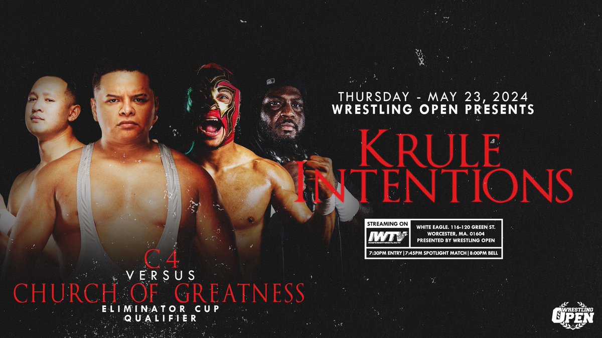 BREAKING: The Eliminator Cup is so big that even the Pacific Northwest wants in! It’s the first qualifier THIS Thursday! C4 🆚 CHURCH OF GREATNESS 📺: @indiewrestling 🎟️: $10 at the door or shopiwtv.com/collections/wr… #WrestlingOpen