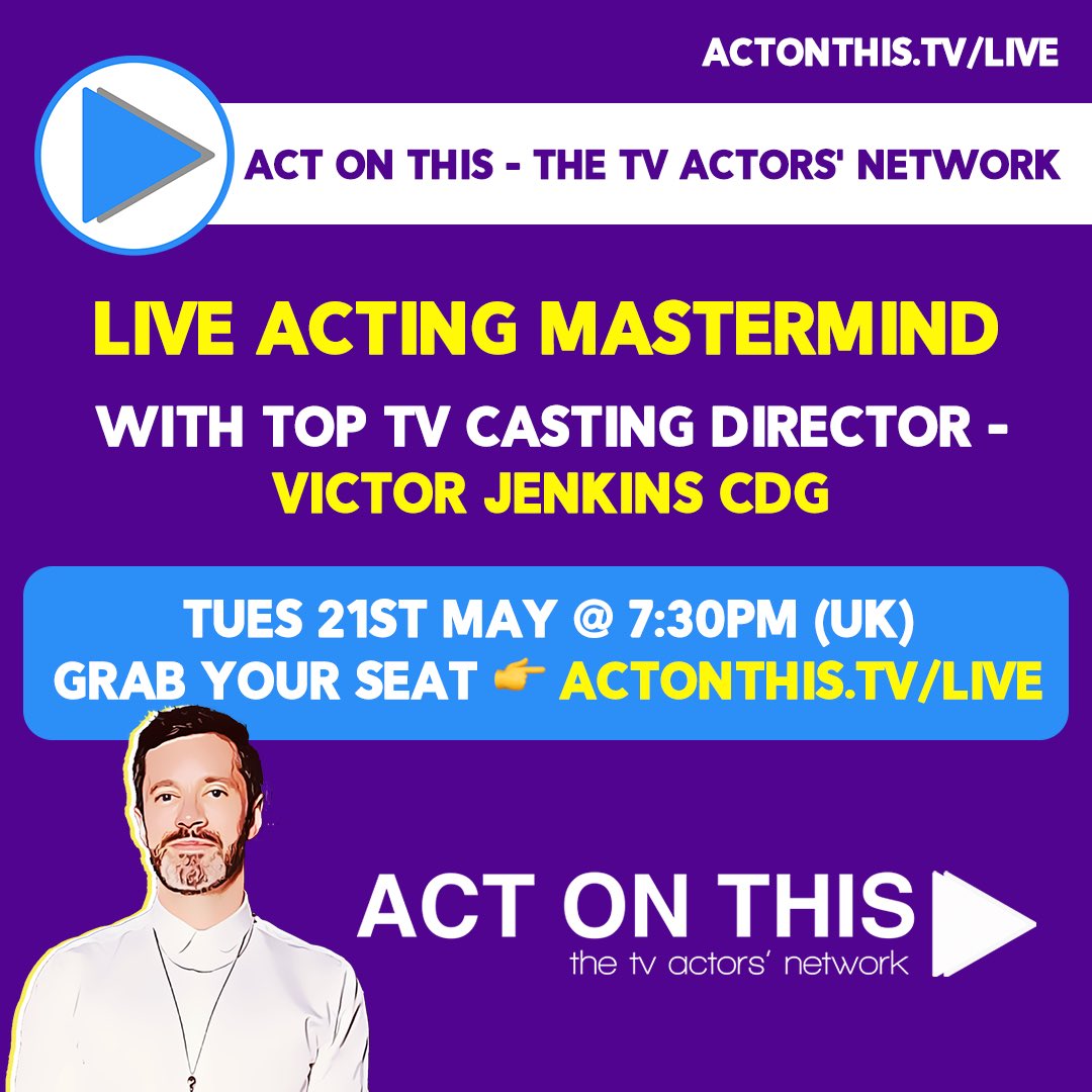 ActOnThisTV's tweet photo. 🚨 TONIGHT TUES 21ST MAY @ 7:30PM (UK) - #LIVE Casting Mastermind With TOP TV Casting Director @verbalictor! CDG!

Grab your seat: 👉 https://t.co/568KrDgY9a 🚀

Victor Jenkins is one of the most successful casting directors in UK TV.

His credits include ITV's BAFTA-nominated The Long Shadow, BAFTA-nominated Unforgotten, upcoming Apple TV+ thriller Disclaimer, upcoming Disney+ drama Rematch - and so many more!

In this 90 minute member-only mastermind, we'll be diving DEEP into Victor's casting process, explaining EXACTLY what YOU need to do to get on Victor's casting radar for auditions, he'll be sharing his very best audition and self-tape strategies - and members of Act On This will get the opportunity to jump on camera for some 1-2-1 coaching too!

Available to ALL Act On This PREMIUM members!

Not a member yet?

Want acting career advice from the BIGGEST casting directors, agents, actors, directors, writers and producers in TV - EVERY week?

Come join the tribe!

👉 https://t.co/568KrDgY9a 🚀

Members get access to the FULL recording of EVERY session (over 140 already in the Members' Area), bi-weekly 1-2-1 coaching calls, 24/7 support in our state of the art community hub and access to our EXCLUSIVE iPhone & Android app!

Literally MORE VALUE than ANY OTHER PROVIDER IN THE ACTING INDUSTRY - FOR FAR LESS £££'s!

Seeya there!

Ross :)

#acting #actors #actorslife
