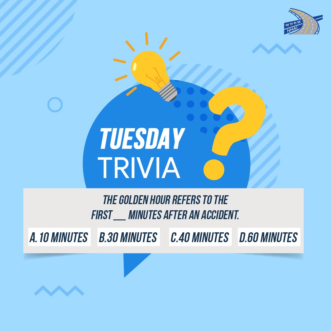 Here is a quick #TuesdayTrivia. Share your answer in the comment section. #NHAI #BuildingANation #BeAGoodSamaritan