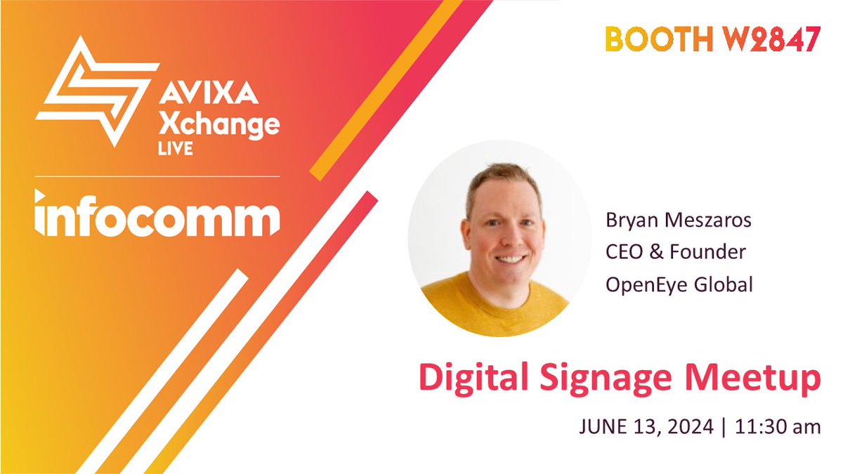 #InfoComm24 #DigitalSignage Meet Up Hosted By @BryanMeszaros 11:30 Thursday June 13 dailydooh.com/archives/163013 #AVTweeps @openeyeglobal