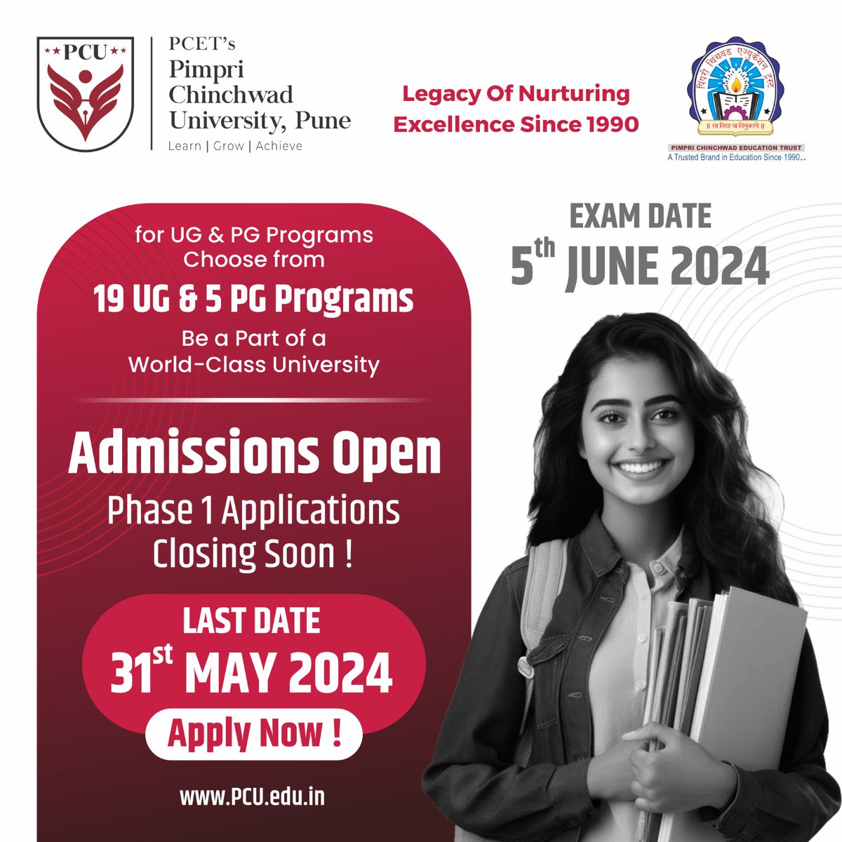 Unlock Your Future with Our World-Class UG & PG Programs! 🎓
Choose UG & PG Programs designed for a successful career. Join our prestigious university, known for academic excellence and innovative research. 📚
Admissions Open! Phase 1 closes on 31st May 2024.

 #pcupune #hsc