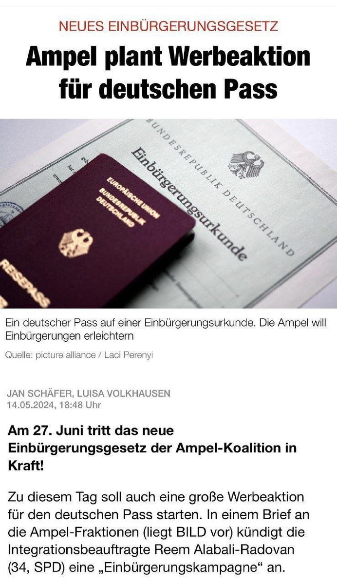 .
NEUES EINBÜRGERUNGSGESETZ
Ampelanlage Werbeaktion für deutschen Pass... (Personal/Ausweis) 🤡
.