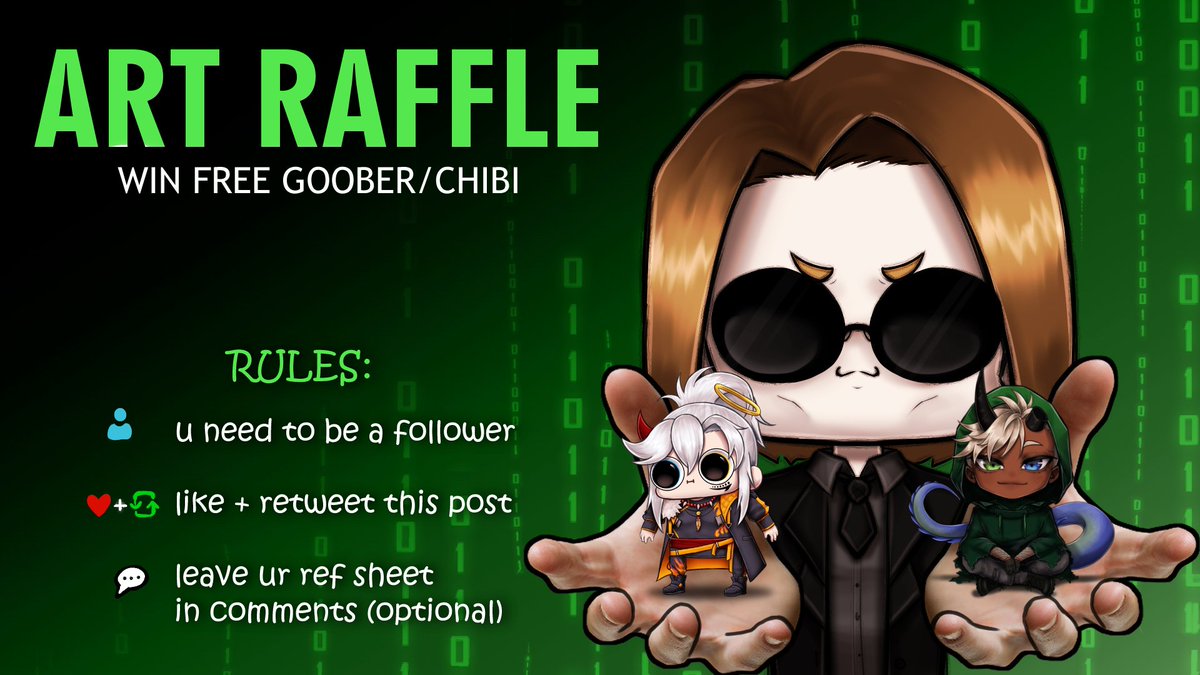 ‼️🎨 ART RAFFLE 🎨‼️

I'm doing little art raffle, you can win FREE goober OR chibi!! 

Rules are simple:
🔴 you MUST be a follower 
🔴 like and re-tweet this post
🟡 share your ref sheet in comments if u like :3

Time to participate will end on 05.28 at 6pm EST. 

GOOD LUCK!!!