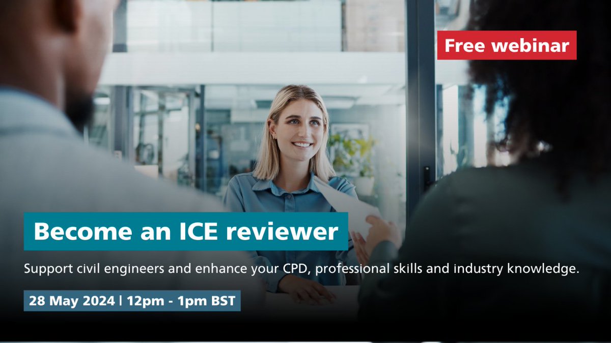 Civil engineers: want to give back to the profession? Become an ICE reviewer! Assess candidates, stay updated with industry trends, enhance your knowledge, and grow your network. Join our free webinar on 28 May to learn more: ice.org.uk/events/latest-… #CPD #CivilEngineering