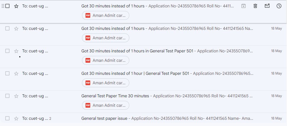 aman87__'s tweet photo. For the past several days I have been emailing
@NTA_Exams regarding my problem but I have not received any response, Got 30 minutes instead of 1 hour in GT It is a humble request to you to re-do my general test Exam
@NTA_Exams @mamidala90  @PMOIndia @Surajmalviyaacd @manashTOI https://t.co/7vSYSRSTIb