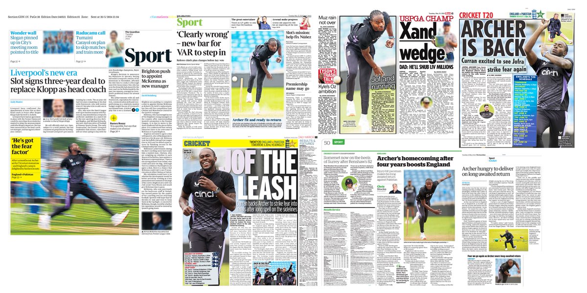 I'm delighted to see such great hits for my photos in today's national newspapers, as Jofra Archer gears up for his first home appearance in nearly four years.

#photography #Cricket